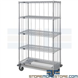 Enclosed Wire Shelving Cart Wheels Linens