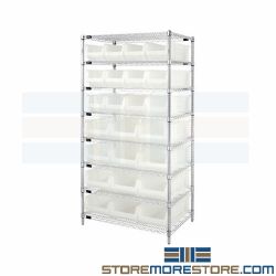 Wire Shelving With Transparent Bins Quantum WR8-950952 Hulk Container Racks