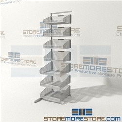 Wire basket Cantilever Rack with rack wire medical supply storage room PAR Inventory System also known as a partition wall system by quantum pn# WS70-SS18AD-4S3L wire baskets can move at here angles allowing all baskets to be access