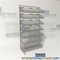 Adjustable Basket Shelving Wire Bin Rack Shelves Shelf Racking the wire construction minimizes dirt accumulation and allows air circulation on your PAR Inventory Items the Quantum WS70-SS36AD-7S with Chrome Wire Bins is perfect for Hospitals, Supply rooms