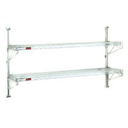 (4) 24"-Width Shelves with 63" Post, Stainless Steel Finish, End Unit - Prepackaged, Adjustable Post Wire Wall Mount, #SMS-83-PWE24-4S