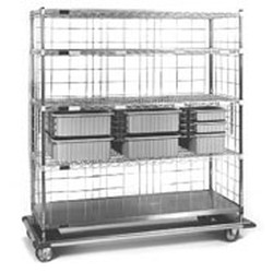 21" x 60" x 70" Exchange Carts - Ecdt Series, (1) 3" Tote Boxes, (4) 6" Tote Boxes, (1) 9" Tote Boxes, and 4 Wire Shelves (1-Solid), #SMS-86-ECDTS2160C