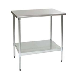 24"W x 24"D 16-gauge/430 Stainless Steel Top Worktable; Flat Top, with 4 Stainless Steel Legs and Undershelf, #SMS-88-T2424SB