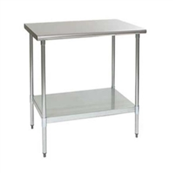 30"W x 30"D 16-gauge/304 Stainless Steel Top Worktable; Flat Top, with 4 Stainless Steel Legs and Undershelf, #SMS-88-T3030SEB
