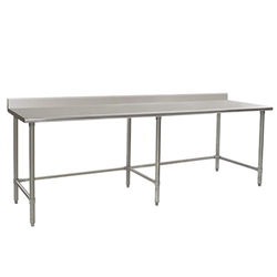 108"W x 36"D 14-gauge/304 Stainless Steel Top Worktable; Backsplash, with 6 Stainless Steel Tubular Legs, #SMS-88-T36108STE-BS