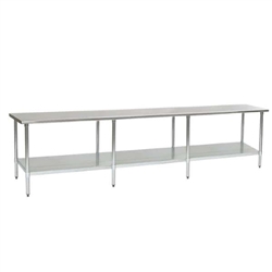 108"W x 48"D 14-gauge/304 Stainless Top Worktable with Marine Counter Edge and 8 Stainless Legs and Undershelf , #SMS-88-T48108SEM