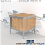 Maximize your workspace with mail center sort consoles with doors durable design with a strong frame and comes in wide selection of finishes includes a 3 sided skirt 3 mail table depths available Perfect for storing literature like catalogs and brochures