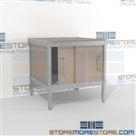 Mailroom equipment consoles with doors are a perfect solution for mail processing center strong aluminum framed console and lots of accessories ergonomic design for comfort and efficiency In Line Workstations Perfect for storing mail machines and scales