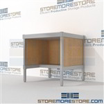 Increase employee moral with mailroom bench with half storage shelf durable design with a structural frame with an innovative clean design built using sustainable materials 3 mail table heights available Doors to keep supplies, boxes and binders hidden