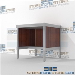 Mail center adjustable consoles with lower half shelf are a perfect solution for incoming mail center built for endurance and is modern and stylish design skirts on 3 sides 3 mail table heights available For the Distribution of mail and office supplies