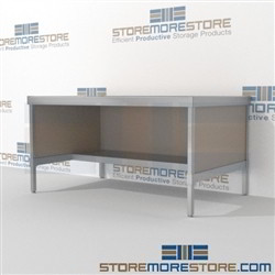 Mailroom adjustable bench with lower half storage shelf is a perfect solution for interoffice mail stations all aluminum structural framework and variety of handles available built using sustainable materials Full line for corporate mailroom Hamilton