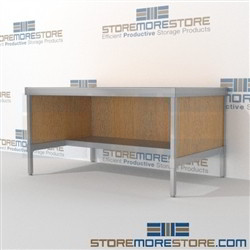 Mail services adjustable bench with half storage shelf is a perfect solution for mail processing center durable design with a strong frame and comes in wide range of colors skirts on 3 sides In line workstations Specialty tables for your specialty needs