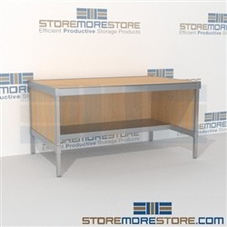 Sorting adjustable sort table with half storage shelf is a perfect solution for corporate services durable work surface and is modern and stylish design quality construction Full line for corporate mailroom Perfect for storing mail scales and supplies