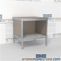 Mail rolling workstation with lower shelf is a perfect solution for internal post offices all aluminum structural framework and is modern and stylish design skirts on 3 sides In Line Workstations Perfect for storing literature like catalogs and brochures