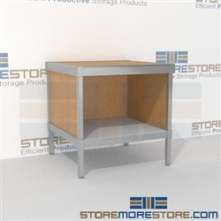 Mail room workbench with full shelf is a perfect solution for incoming mail center built for endurance and is modern and stylish design skirts on 3 sides Extremely large number of configurations Perfect for storing literature like catalogs and brochures