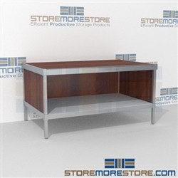 Increase employee moral with adjustable mail services work table with bottom shelf built for endurance and lots of accessories skirts on 3 sides The flexibility of modular mail furniture means you can easily reconfigure and move Mix and match components