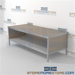 Organize your mailroom with mail flow bench with bottom shelf built strong for a long durable work life and lots of accessories ideal for high traffic areas, aluminum frame consoles withstand in excess of 1,000 lbs. L Shaped Mail Workstation Hamilton