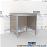 Mail room bench is a perfect solution for corporate services product is constructed of industrial grade 40-50 lb. substrate and aluminum extrusions and is modern and stylish design skirts on 3 sides 3 mail table depths available Mix and match components