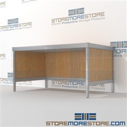 Mail center table modular is a perfect solution for mail processing center all aluminum structural framework and is modern and stylish design wheels are available on all aluminum framed consoles Full line for corporate mailroom Efficient mail center table
