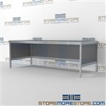 Mail center mobile work table is a perfect solution for mail processing center all aluminum structural framework and comes in wide range of colors wheels are available on all aluminum framed consoles 3 mail table depths available Communications Furniture