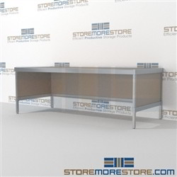 Mail flow table furniture is a perfect solution for literature processing center durable design with a strong frame and is modern and stylish design Greenguard children & schools certified In Line Workstations Perfect for storing mail machines and scales