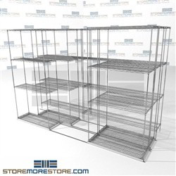 Three Deep Moveable Wire Shelving 4 shelf rolling wire racks automotive supply SMS-94-LAT-1436-32-T overall size is 5484.2 inches wide x 9' 8" deep x 116 inches high
