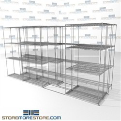 3 Deep Side To Side Wire Racking canned goods box shelving on rolling wheels SMS-94-LAT-1436-43-T overall size is 7586.8 inches wide x 12' 11" deep x 155 inches high