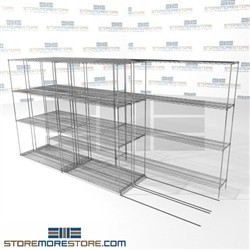 Triple Deep High Density Wire Shelving high density food storage rolling zinc shelves SMS-94-LAT-1448-32-T overall size is 5917.4 inches wide x 12' 8" deep x 152 inches high