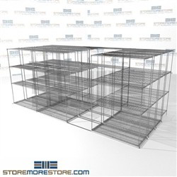Four Deep Lateral Wire Shelving refrigerator shelves zinc wire racks on tracks SMS-94-LAT-1848-43-Q overall size is 12332.5 inches wide x 16' 11" deep x 203 inches high