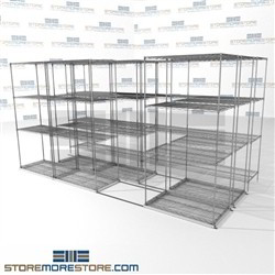 3 Deep Lateral Wire Racking rolling wire shelves with 4 levels SMS-94-LAT-2136-43-T overall size is 8147.3 inches wide x 12' 11" deep x 155 inches high