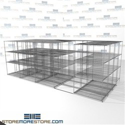 Four Deep Side To Side Wire Racking wire supply racks with gliding base SMS-94-LAT-2142-54-Q overall size is 15844.6 inches wide x 18' 7" deep x 223 inches high