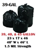 39 Gallon Trash Bags 39 Gal Garbage Bags Can Liners - 23 x 17 x 46 - 40"W x 46L" 1.5-MIL Gauge BLACK 100