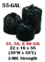 55 Gallon Trash Bags 55 Gal Garbage Bags Can Liners - 22 x 16 x 58 - 38"W x 58"L 2-MIL Gauge BLACK 100
