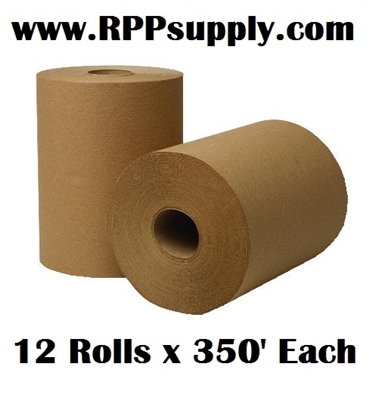 8" Natural Brown Hardwound Commercial Dispenser Roll Towels 12 Rolls x 350' Each