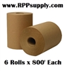 8" Natural Brown Hardwound Commercial Dispenser Roll Towels 6 Rolls x 800' Each