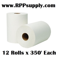 8" Bleached White Hardwound Commercial Dispenser Roll Towels 12 Rolls x 350' Each