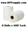 8" Bleached White Hardwound Commercial Dispenser Roll Towels 6 Rolls x 800' Each