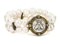 French Kande 7 3/4 stretch bracelet with 11 mm white freshwater pearls
