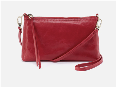 Women's leather crossbody handbag with top zip closure in claret red from HOBO handbags.