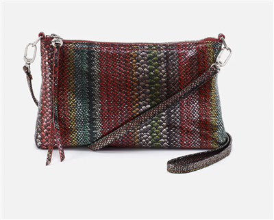 Women's holiday stripe printed leather crossbody handbag with top zip closure from HOBO handbags.