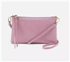 Women's leather crossbody handbag with top zip closure and back slip pocket in lilac rose from HOBO handbags.