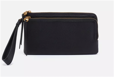 Women's black leather wristlet