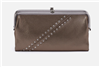 Women's HOBO pebble leather clutch wallet in pewter metallic.