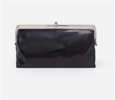 women's vintage leather clutch in black with nickel hardware and magnetic closure