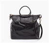 Ladies leather "Sheila" handbag in black with double handle and lone removable strap