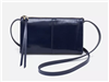 Women's HOBO small nightshade navy blue polished leather top zip crossbody bag.