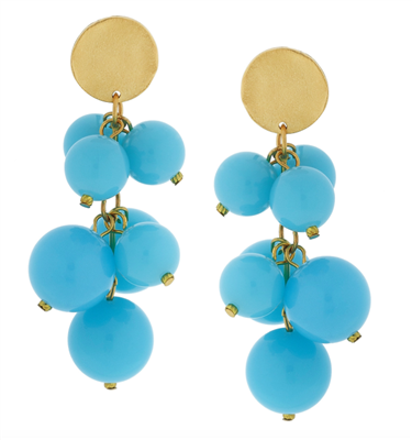 Ladies Gold & Aqua Multi Ball Earrings