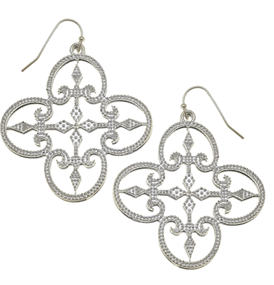 Women's silver filigree clover dangle earrings
