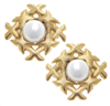 Gold X's & Pearl Clip Earrings from Susan Shaw