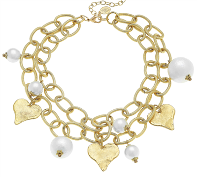 Pearl Necklace and gold heart necklace